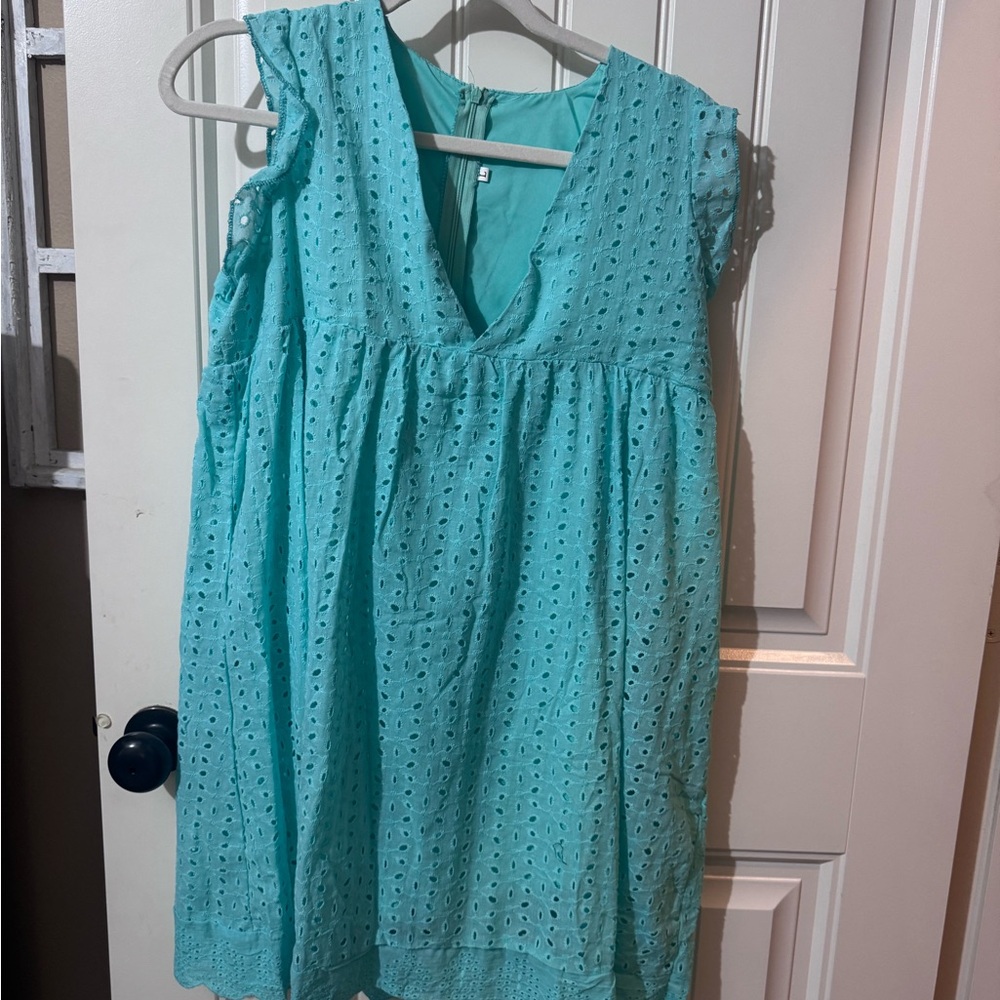 Aqua Eyelet Sleeveless Dress